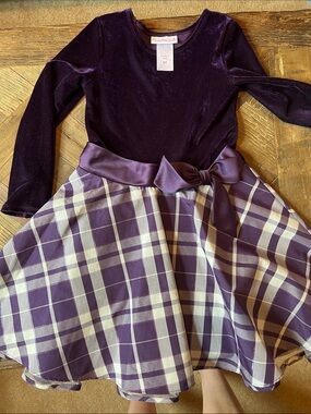 Ashley Ann Purple Velvet Top with Plaid Skirt & Satin Bow size 6x